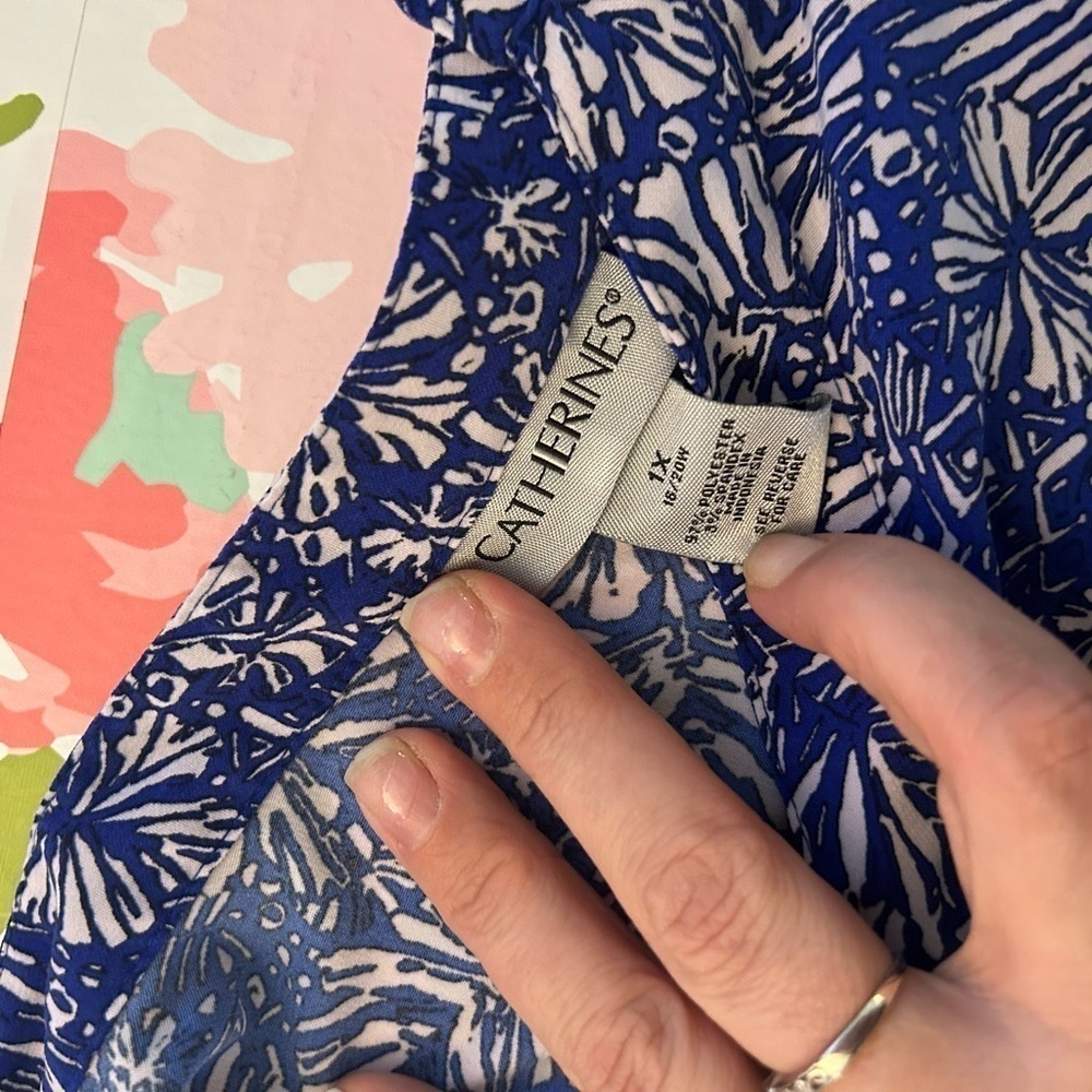 Catherines Timeless Button Up Blouse 1x Blue And … - image 4